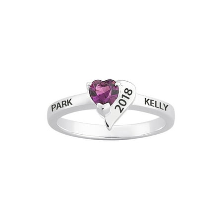Order Now for 2025 Graduation, Freestyle Sterling Silver Crystal Heart Class Ring, Personalized, High School or College