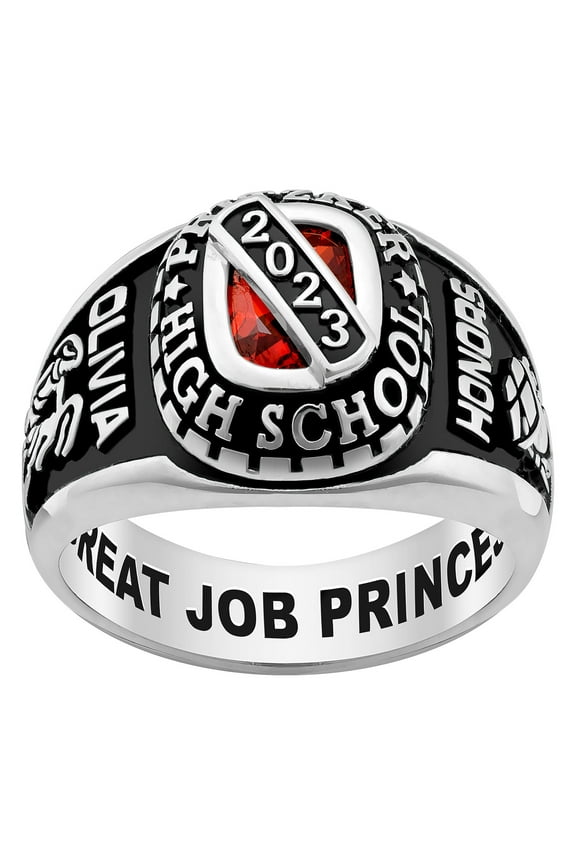 Order Now for 2025 Graduation, Freestyle Class Rings Platinum Birthstone Class Ring, 8 x 6mm, Celebrium, 5 to 12.5