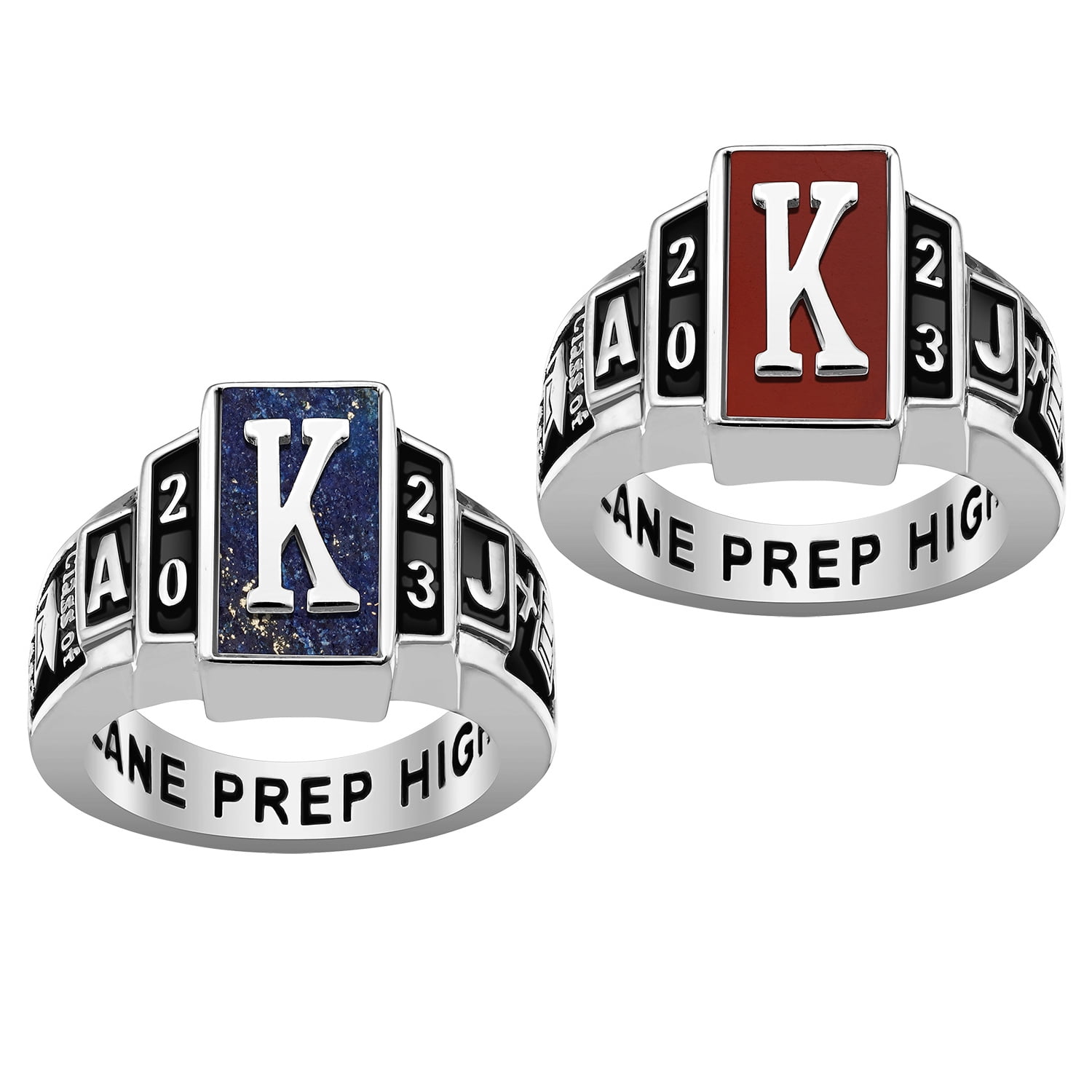 Freestyle, Women's - Onyx, Carnelian, Lapis or Mother of Pearl Genuine Stone Art Deco Class Ring, High School or College Graduation