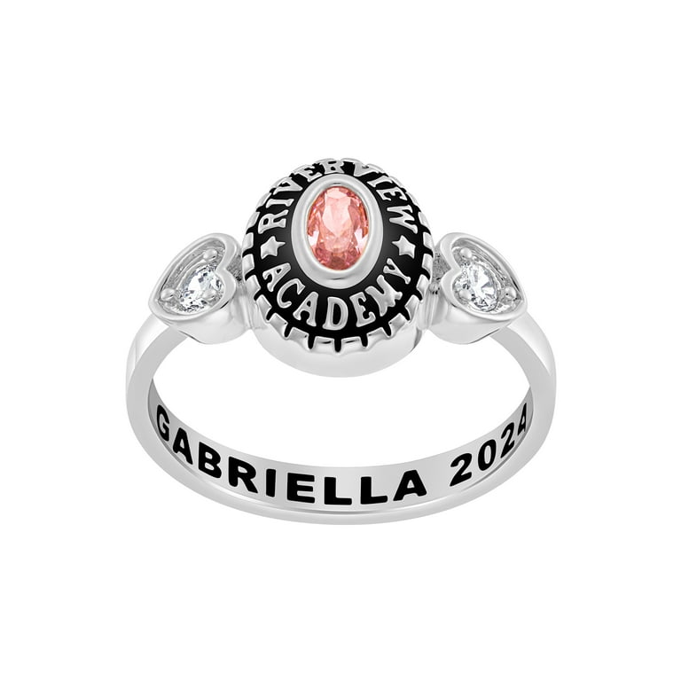 Order Now for 2025 Graduation, Freestyle Women's Sterling Silver Classic Oval Stone & CZ Heart Class Ring, Personalized, High School or College Order Now for 2025 Graduation, Freestyle Women's Sterling Silver Classic Oval Stone & CZ Heart Class Ring, Personalized, High School or College