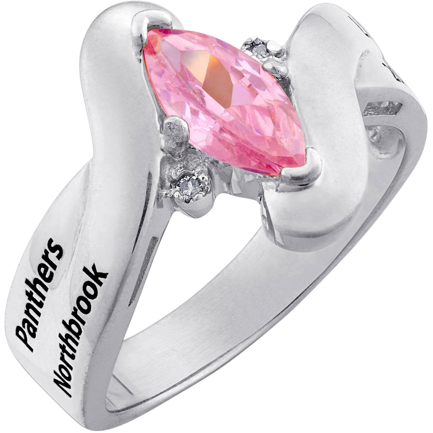 Freestyle, Women's Sterling Silver Marquise Stone & Diamond Wrap Class Ring, Personalized, High School or College Graduation