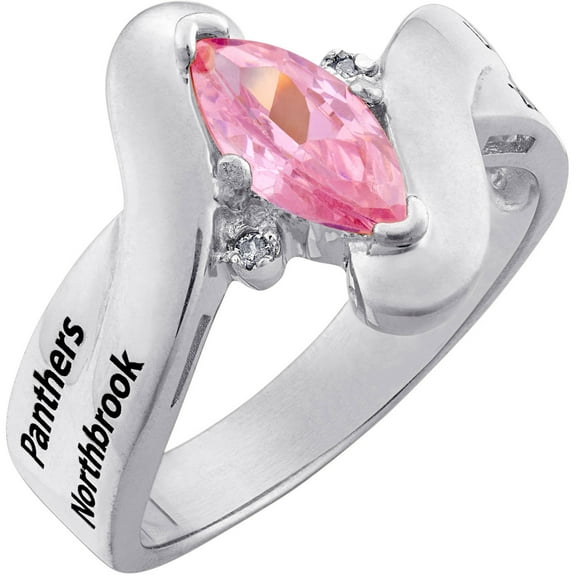 Freestyle, Women's Sterling Silver Marquise Stone & Diamond Wrap Class Ring, Personalized, High School or College Graduation