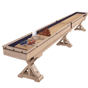 Freetime Fun 12 FT Shuffleboard Table Multi Game Solid Wood Game Tables for Game Room - Shuffleboard Bowling Pin Set, Pucks, Wax and Brush - Comes in 2 6' Pieces Goes Around Stairs & Hallways - RS4212