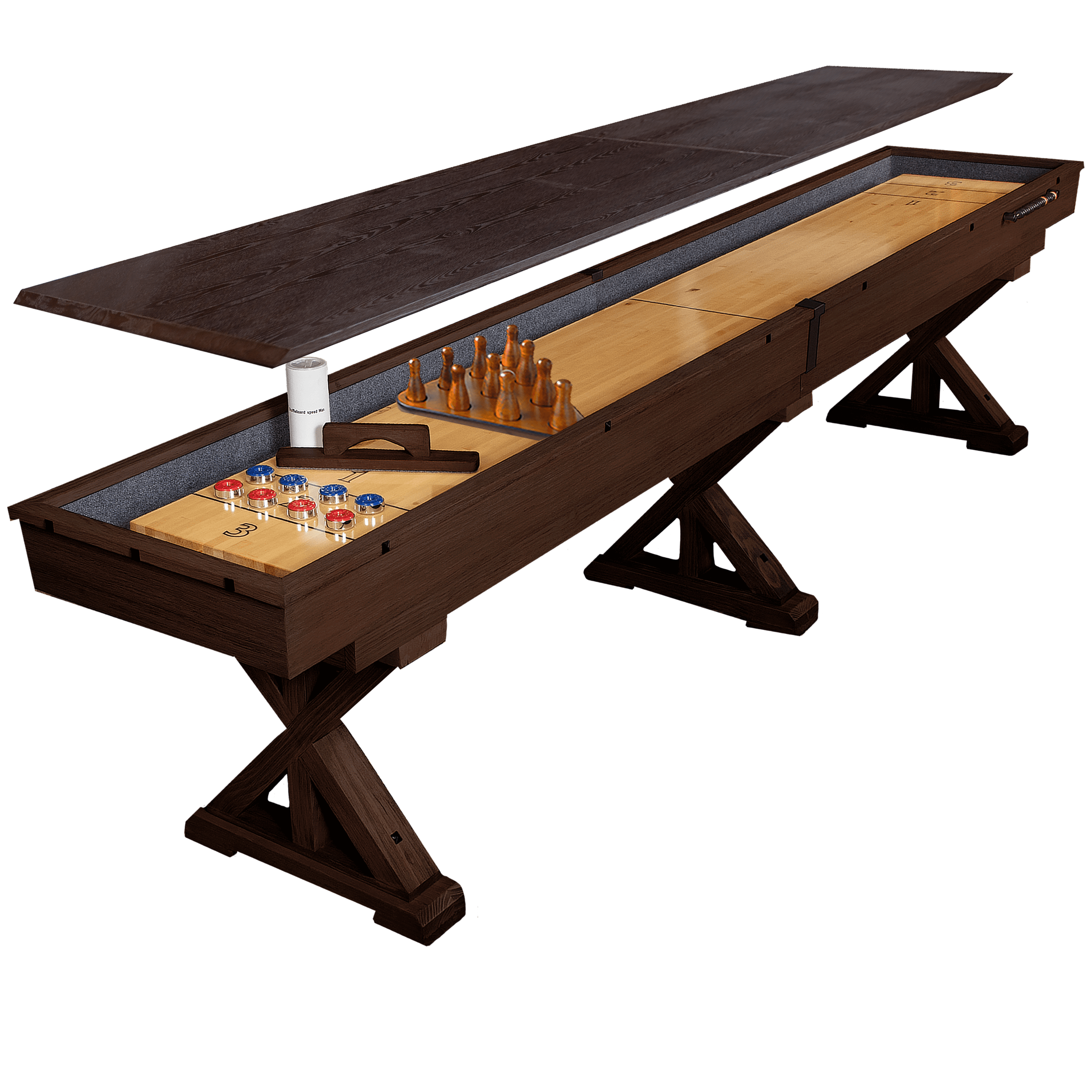 12 FT Espresso Solid Wood Shuffleboard Table with Table Top