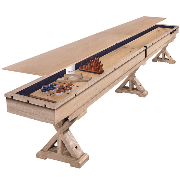 Freetime Fun 12ft Shuffleboard Table Multi Game Solid Wood Game Table, Bowling Pins and Accessories