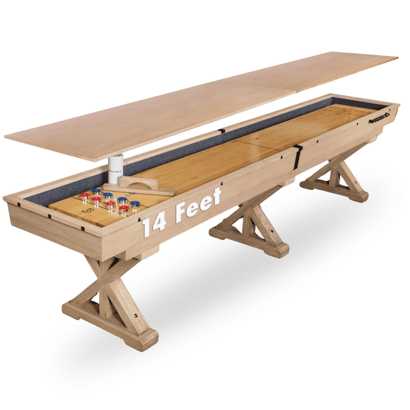 Freetime Fun 14ft Shuffleboard Table Multi Game Solid Wood Game Table, Bowling Pins and Accessories RS4315