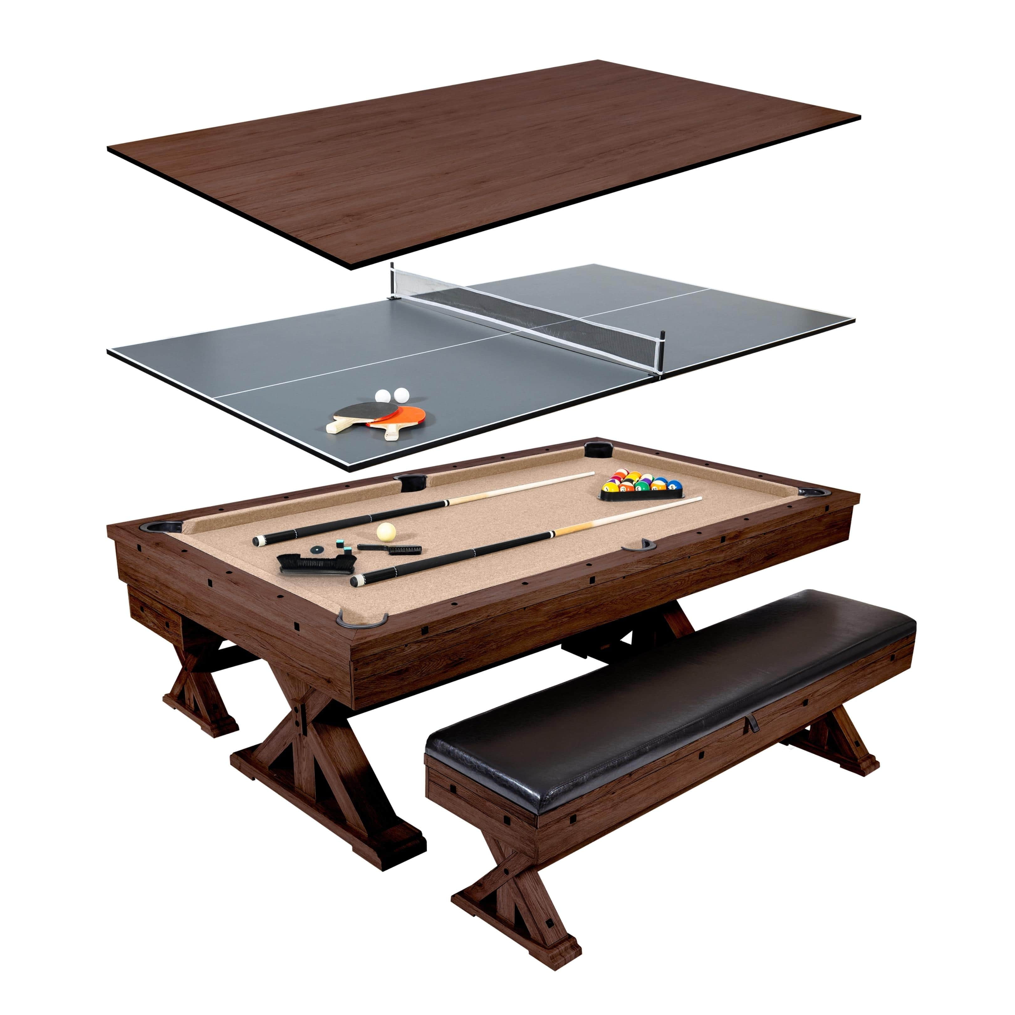 Freetime Fun 7 FT 3 in 1 Multi Game Pool Table with Dining Top Pool Table Ping Pong Table Combo