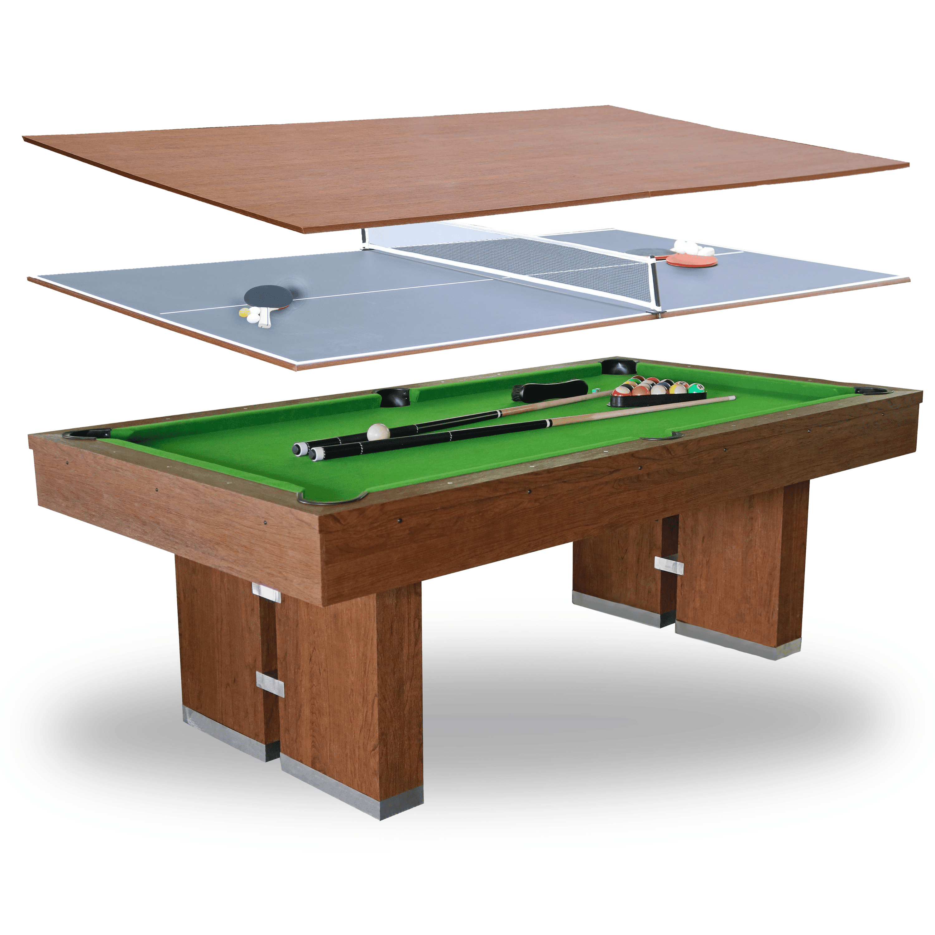 7 FT Brown High-Pressure Melamine 3-in-1 Pool Table with Ping Pong and Dining Top