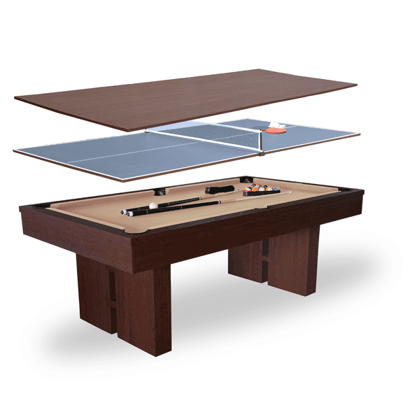 Freetime Fun 7 FT 3 in 1 Multi Game Pool Table with Dining Top Pool Table Ping Pong Table Combo, Includes Pool Table Accessories and Tennis Paddles - SKU RB5900A