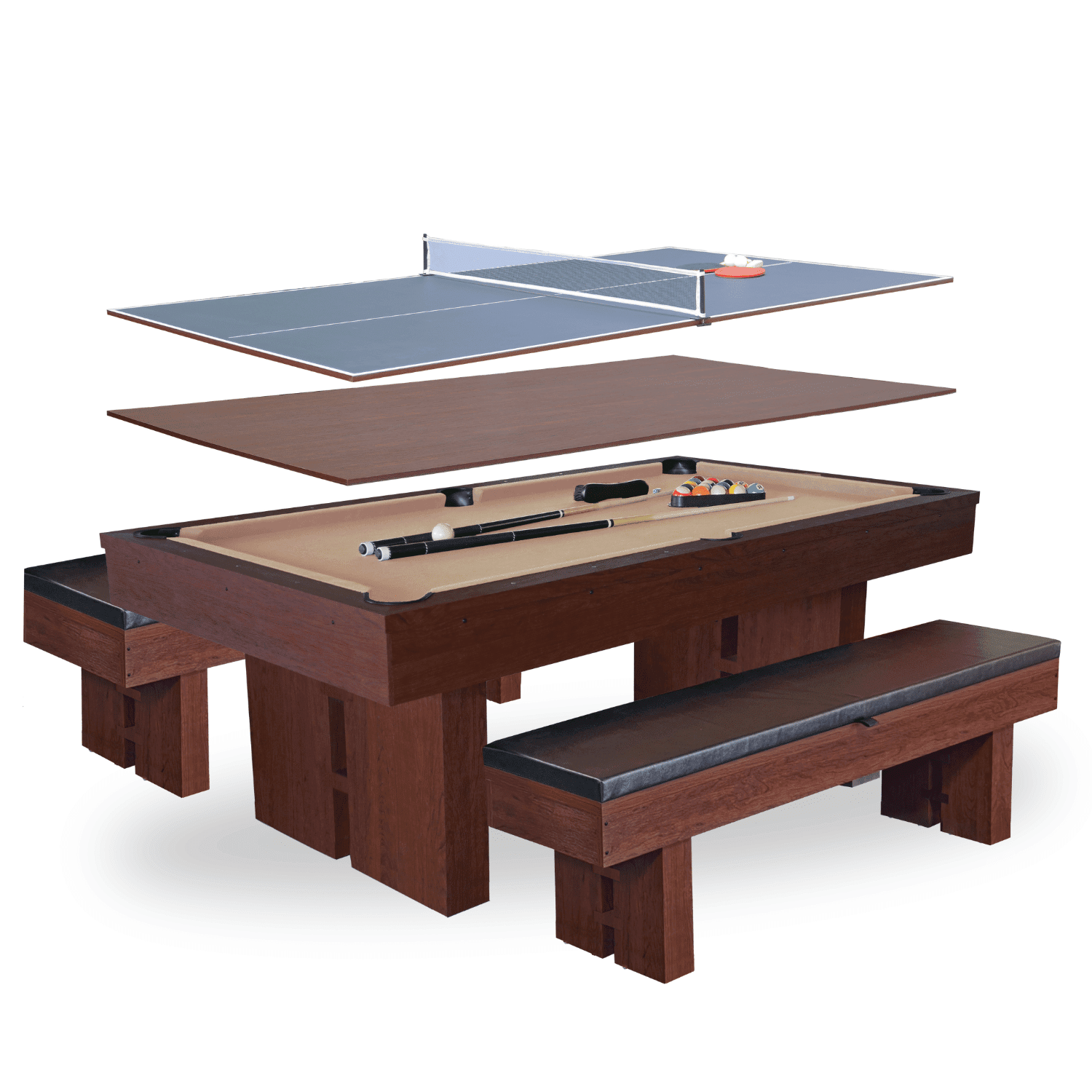 Ping Point Bench Freetime Fun 7 FT 3 in 1 Multi Game Pool Table with Dining Top Pool ...