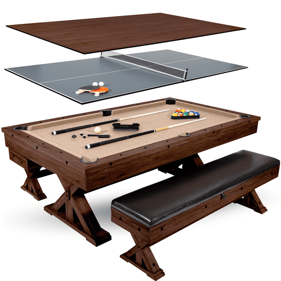 Freetime Fun 7 ft 3 in 1 Multi Game Table, Dining Top Pool and Ping Pong Table Combo with Benches