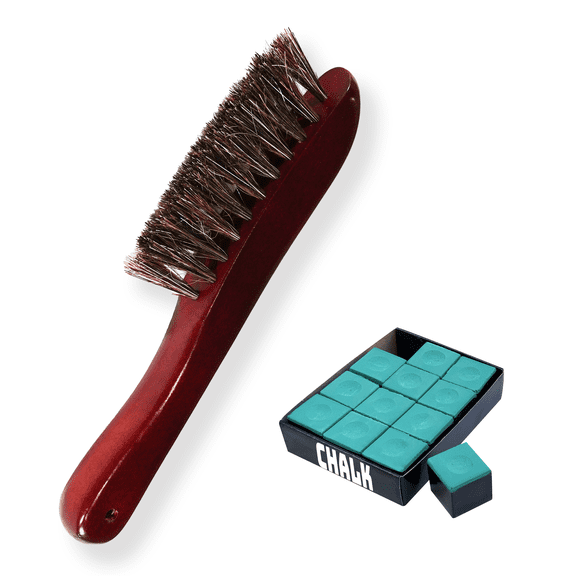 Freetime Fun 8" Genuine Hardwood Horsehair Rail Pool Table Billiard Brush with FREE 12 pc of Chalk - RB9217