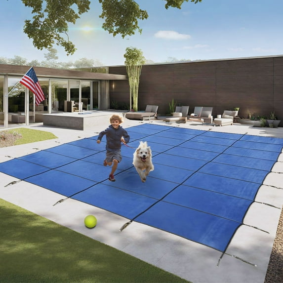 Freetime Fun Commercial Grade 25x45t Rectangle Pool Safety Covers for Inground Pools Made in The USA - Triple Stitched Mesh Rectangular Winter Swimming Pool Cover - PC6636