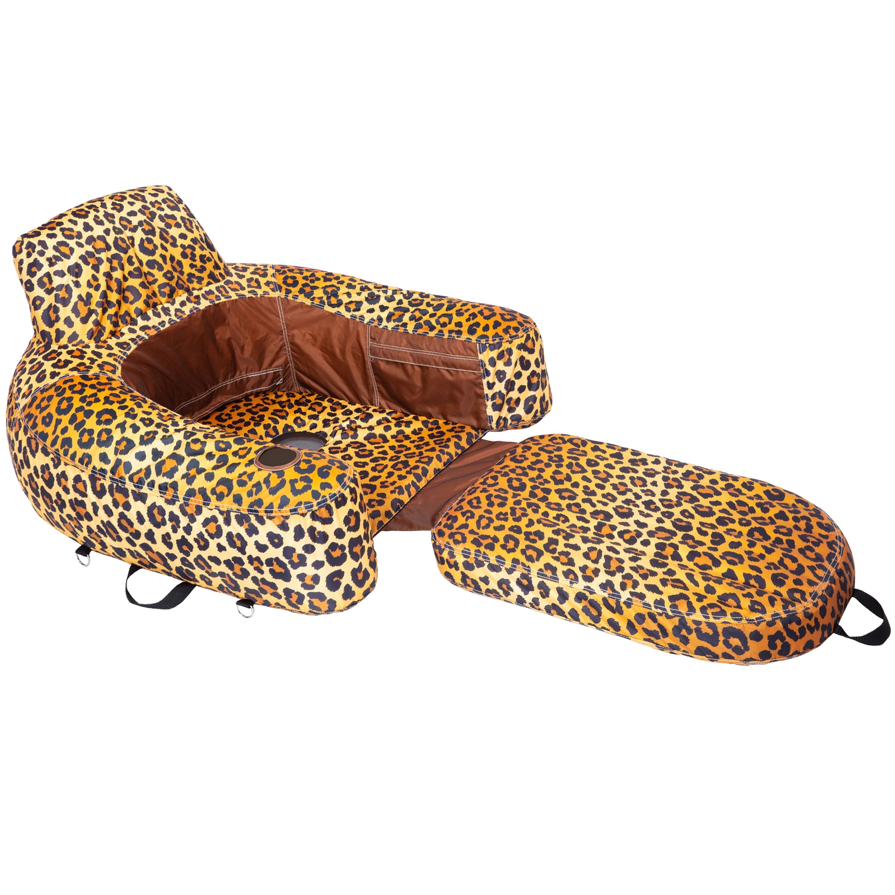 Leopard Print Convertible Pool Lounge Chair with Cupholder