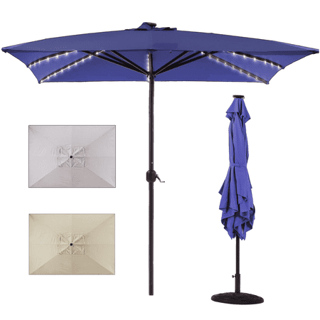Freetime Fun Heavy Duty Ibiza 8' x 10' Rectangular Outdoor Patio Umbrella with Solar Lights, Blue