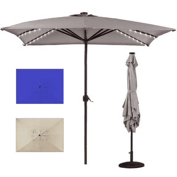 Freetime Fun Heavy Duty Ibiza 8x10ft Rectangular Outdoor Patio Umbrella with Solar Lights, Grey
