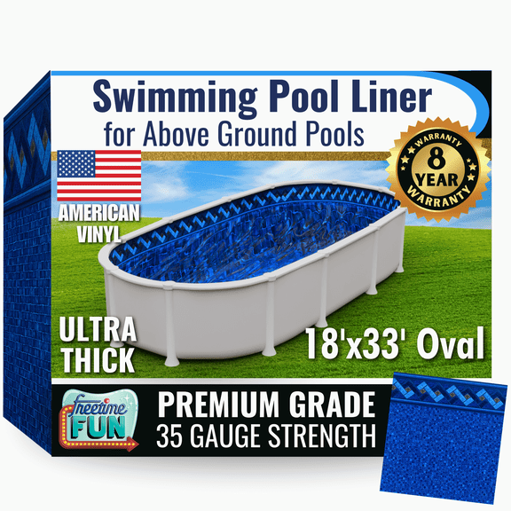 Freetime Fun Permalast Pool Liner | 18 Foot by 33 Foot Pool | 52 inch Wall Height | 20 MIL Virgin American Liner 8 YR Full Warranty | for Overlap or Beaded Style Above Ground Swimming Pools
