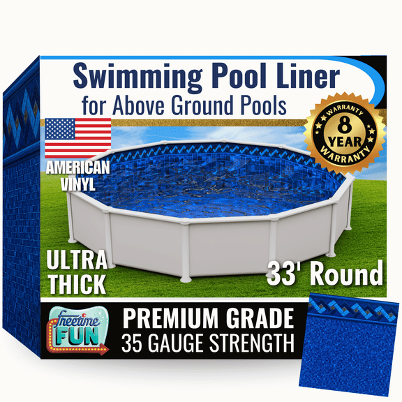 Freetime Fun Permalast Pool Liner | 33 Foot Round Pool | 52 inch Wall Height | 20 MIL Virgin American Liner 8 YR Full Warranty | For Overlap or Beaded Style Above Ground Swimming Pools