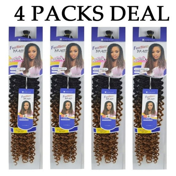 Freetress Synthetic Hair Crochet Braids Water Wave Bulk 22" ( #1B Off Black - 4 Packs )