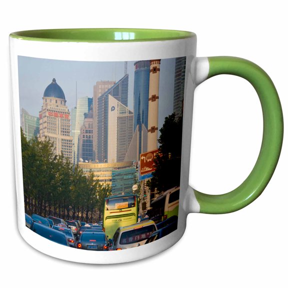 3drose, Freeway During Rush Hour, Shanghai, China - As07 Ksu1418 - Keren Su, 11oz Two-tone Green Mug