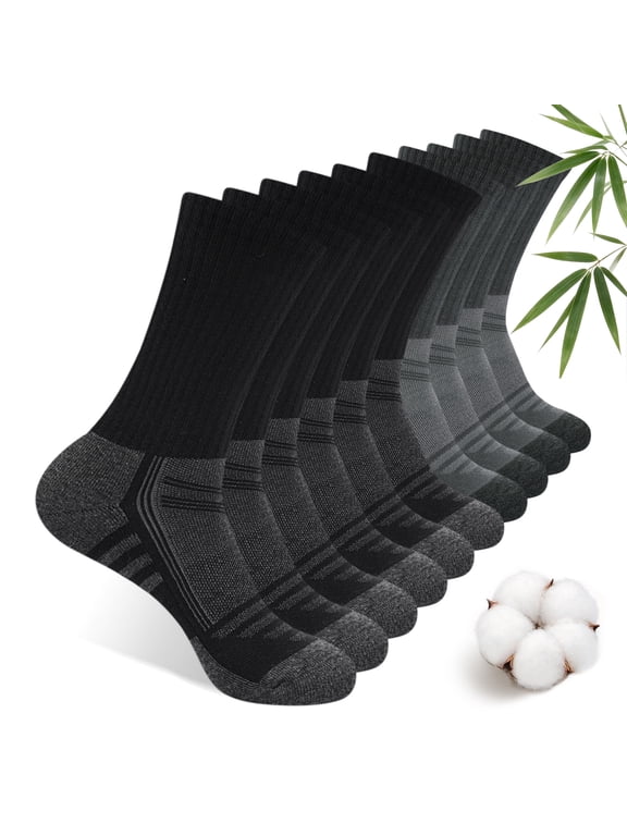 Mens Crew Socks, Viscose from Bamboo, Moisture Wicking, Breathable, 5 Pairs