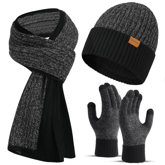 Freeyoka Mens Beanie Hat Scarf Glove Set, Winter Warm Touchscreen for Cold Weather