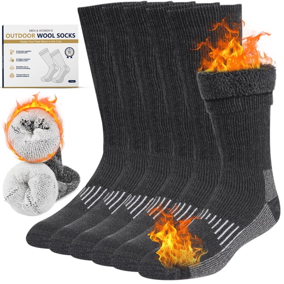 Freeyoka Merino Wool Socks for Men and Women, Thermal Crew Winter Socks with Cushioned Sole for Hiking, Work, 3 Pairs, Black