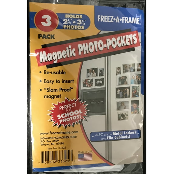 Freez-A-Frame 33325 Magnetic 2-1/2" x 3-1/2" Photo Frame For Refrigerator 5 x 3-pack - 15 Sheets - - Made in USA