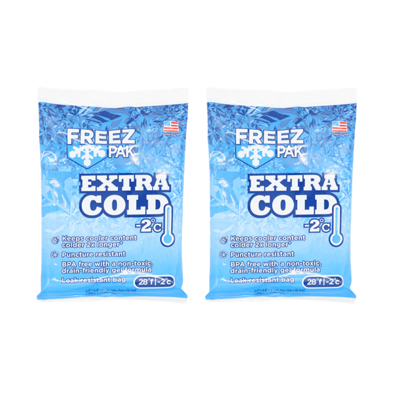 Freez Pak Extra Cold -2°C (28°F) 1lb Ice Pack Bag - Reusable & Compact Ice Substitute Pack for Lunch Boxes, Coolers, Fishing, Sporting Events, Beach & Camping Trips - Made in the USA (2-Pack)
