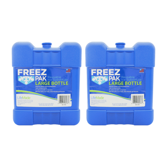 Freez Pak Large 2lb Ice Pack Block - Reusable & Compact Ice Substitute Pack for Lunch Boxes, Coolers, Fishing, Sporting Events, Beach & Camping Trips - Made in the USA (2-Pack)