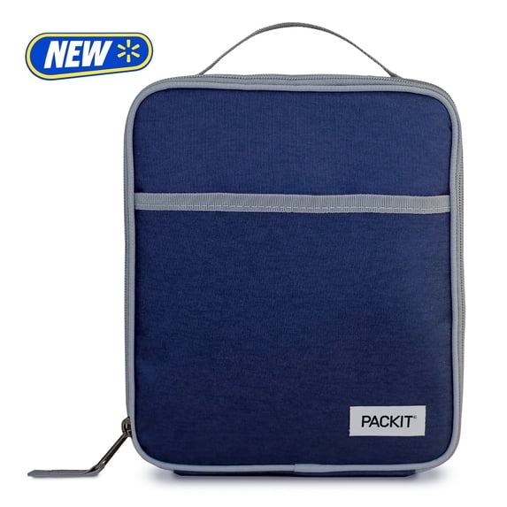 PackIt Freezable Large Upright Lunch Box with Gel Liner, Dusty Navy & Gray