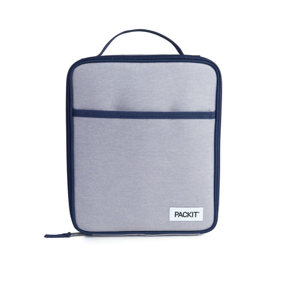PackIt Freezable Gel-Lined Large Upright Lunch Box, Gray/Navy, Ideal Use for Workday Meals and Travel