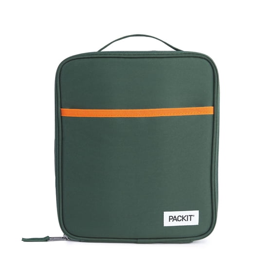 PackIt Freezable Gel-Lined Large Upright Lunch Box, Olive and Orange, Ideal Use for Workday Meals and Travel