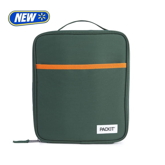 PackIt Freezable Gel-Lined Large Upright Lunch Box, Olive and Orange, Ideal Use for Workday Meals and Travel