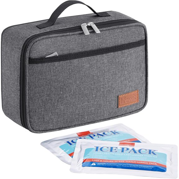 Freezable Lunch Box, Insulated Lunch Bag with 2 Ice Packs, Mini Cooler Snack Bag for Bento Box for Salad, Sandwich, Snacks fo Men Women for Work, Dark Gray 5L