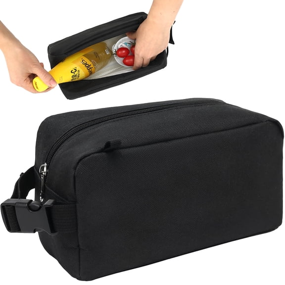 Fammart Solid Print Reusable Lunch Bags, BPA Free, Polyester, Small Snack Bags Mini Cooler lunch Bag Insulated Pouch for Women Man ,Work Travel picnic, Black