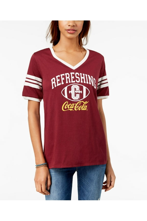 Freeze 24 7 Juniors Coca Cola Graphic Varsity T-Shirt Burgundy XS