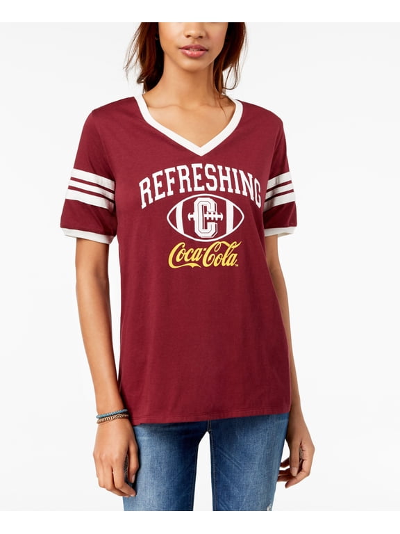Freeze 24 7 Juniors Coca Cola Graphic Varsity T-Shirt Burgundy M