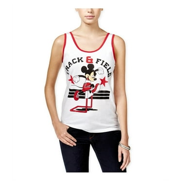 Freeze CMI Inc. Womens Mickey Mouse Track Tank Top, White, Juniors, X-Small
