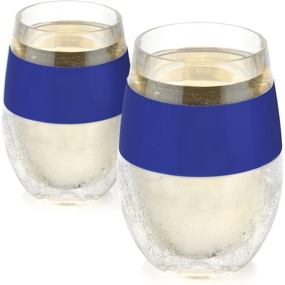 Freeze Cup Set of 2 - Plastic Double Wall Insulated Drink Cup, Freezable Vacuum Insulated  Glasses, 8.5 oz Blue