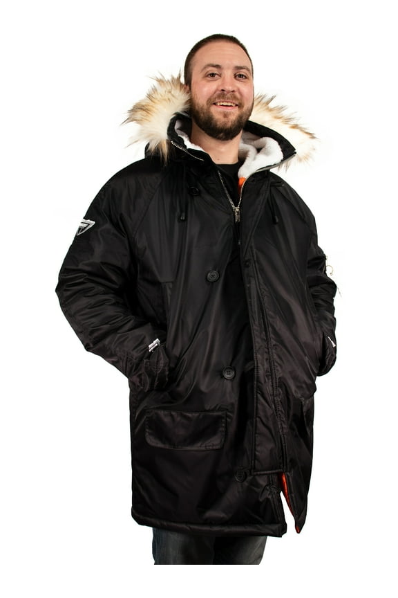 Men's Winter Coat Snorkel Parka Jacket (Black, Large)