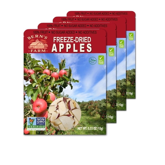 Freeze-Dried Apple Slices (No Added Sugar) Bags of 4 (0.53 oz Each) On-the-Go School Lunches Low-Calorie Gluten-Free, Crispy & Delicious Nutrient-Dense Snack