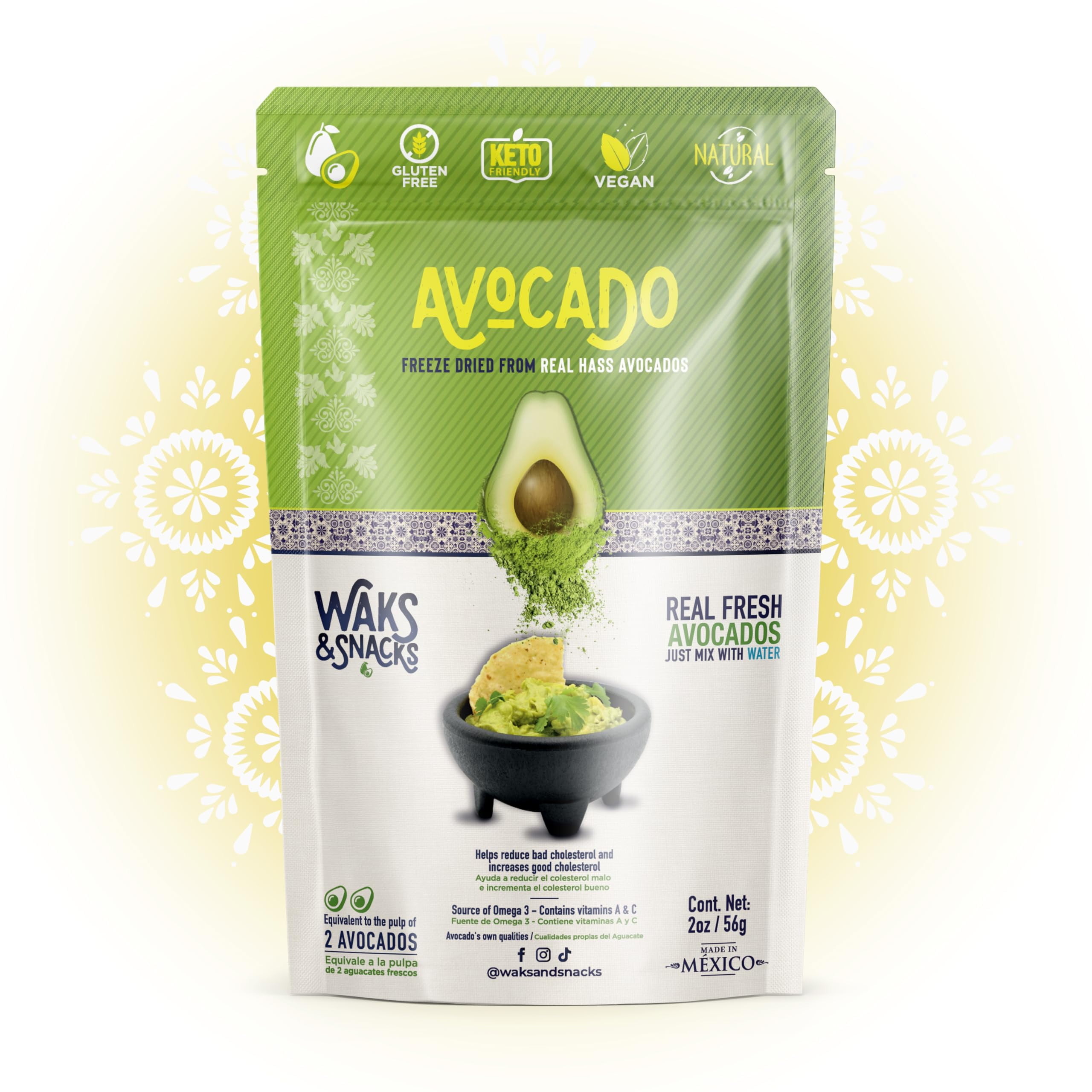 Freeze-Dried Avocado | 100% Fresh Hass Avocados, Perfect For Toast | Energizes Camping & Hiking Meals | Lightweight, Vegan, Gluten-Free | 2 Avocados | 2 Oz, 1-Pack