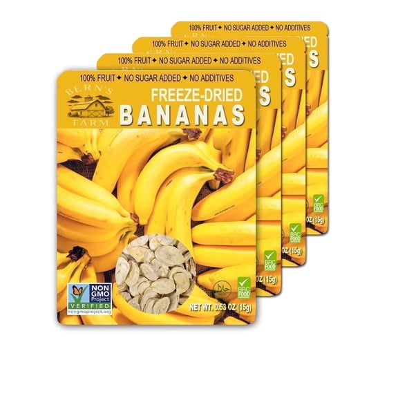 Bern's Farm Freeze-Dried Banana Chips (Bags of 4-.53oz Each) Healthy Gluten-Free Crispy Delicious On-the-Go Snack for Cereal Smoothies School Lunches