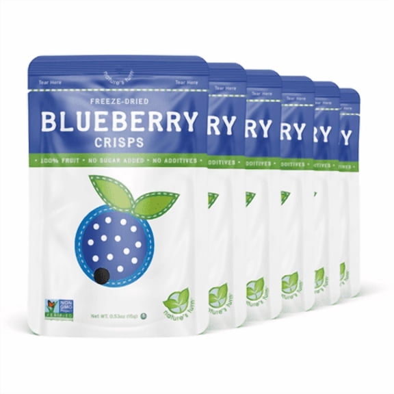 Natures Turn Freeze-Dried Blueberry Crisps, No Added Sugar, Healthy Natural Fruit Crisp Snack for School Lunches, 6 Pack (0.53 oz Each)