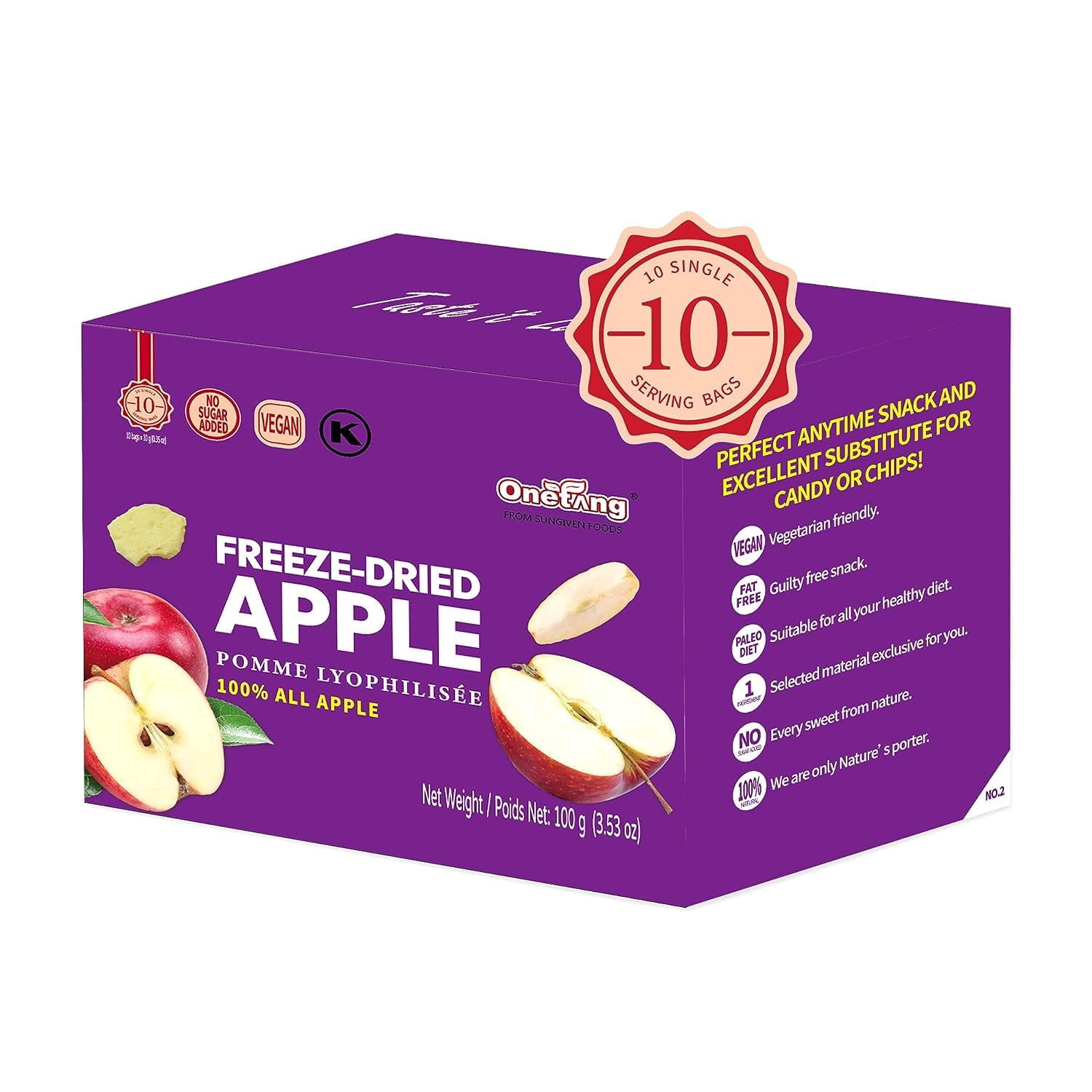Freeze-Dried CM31 Fruit Apple Chips, 10 Pack Single-Serve Pack 