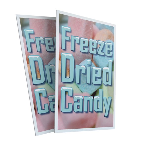 Freeze Dried Candy (2-Pack) 24 Inch x 36 Inch Plastic Signs | Sign Insert 4mm Corrugated Plastic Signs Storefront Window Poster | Sweet Treats, Unique Snacks, Retail Promotions | Made