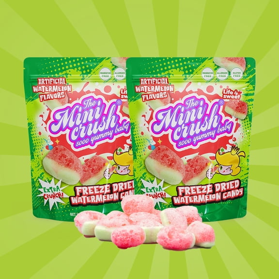 Freeze Dried Candy - 5 Flavors Variety Pack Crunchy Peach Rings, Watermelon, Puffs, Worms, Burger Candy - 1.7oz Each, Sweet Treat Snack for Family Sharing