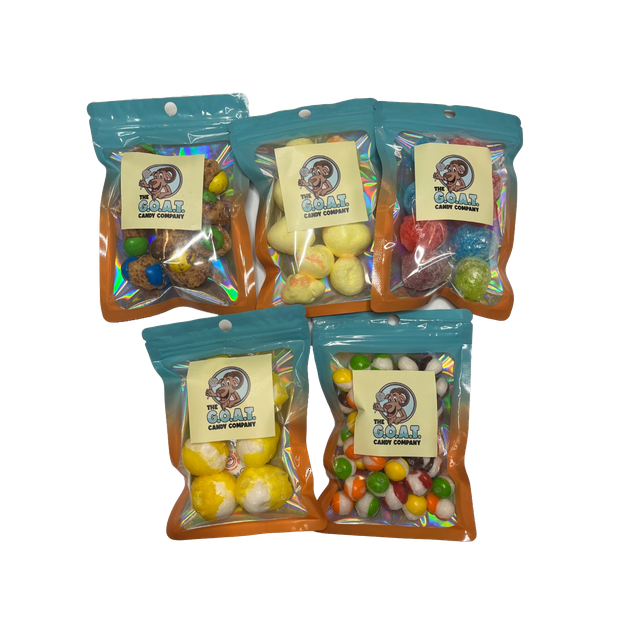 Freeze Dried Candy 5 Package Variety Pack 1/2 Pound of Candy Goat Candy