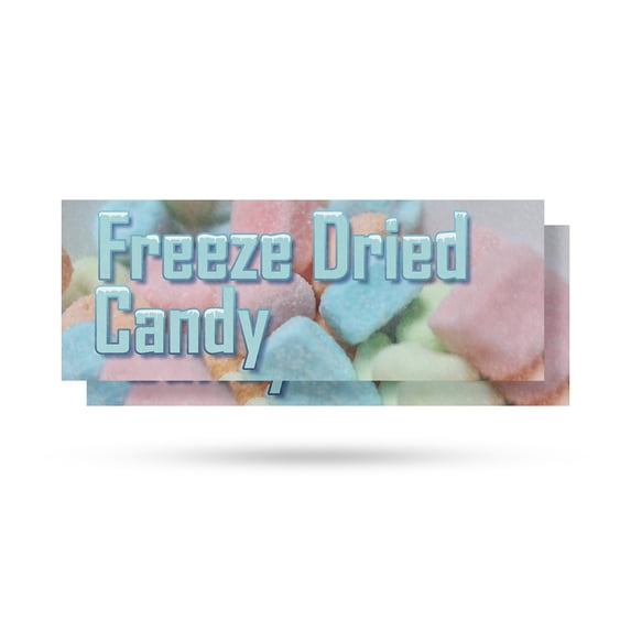 Freeze Dried Candy Vinyl Decal 2 Pack of 12 Inch x 5 Inch Weatherproof Heavy-Duty Adhesive Backing | Sweet Treats, Unique Snacks, Retail Promotions | Made in USA